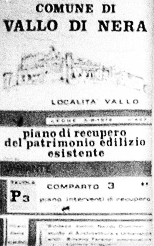 6 - Piano di Recupero del patrimonio edilizio esistente del Comune di Vallo di Nera (PG); con L. Triggiani e S. Terenzi - Dati tecnici