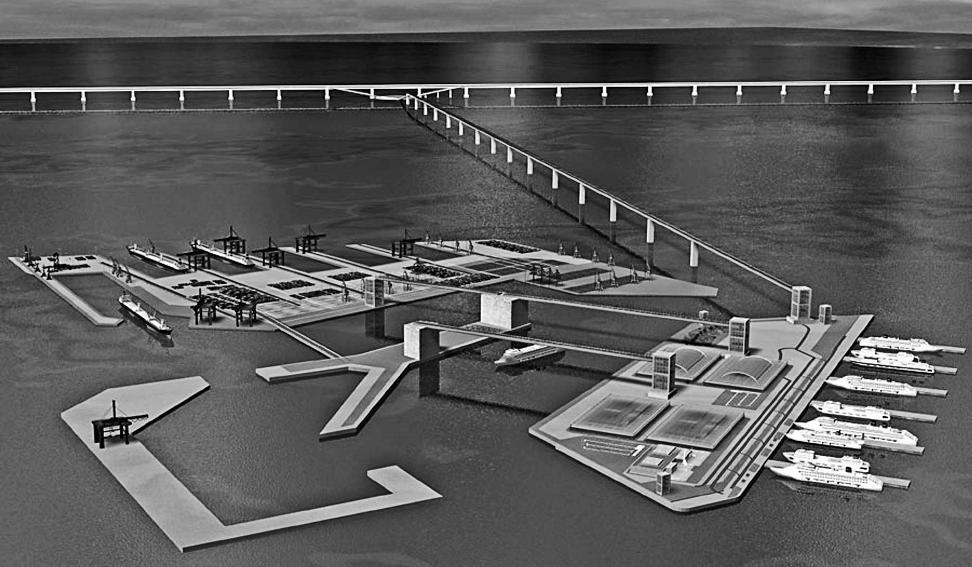 13 - Progetto “Ponte sull’Adriatico e terminal marittimo”, Ancona (Italia) - Zara (Dalmazia) - Vista del terminal marittimo