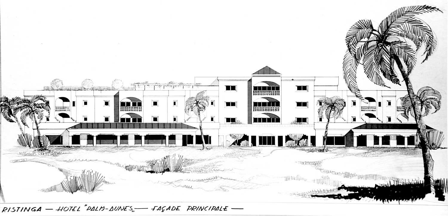 14 - Progetto del Complesso alberghiero “Palm-Dunes”, Restinga - Tetouan (Marocco) - Prospetto principale