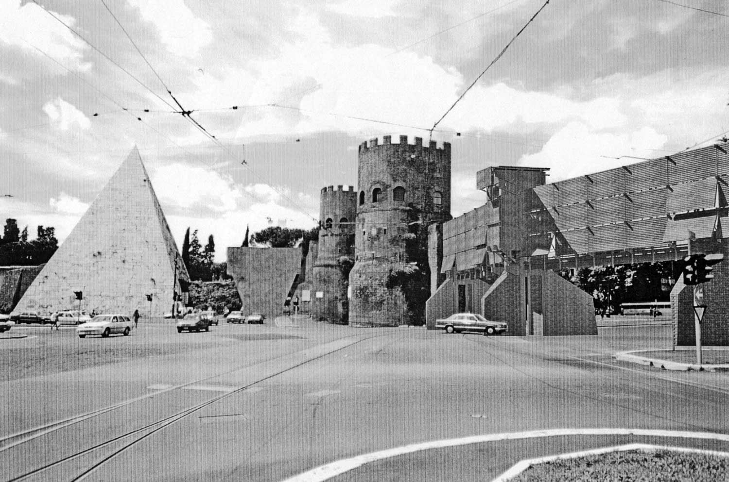 12 - Ricerca di ripristino della continuità delle Mura Aureliane - Collegamento a Porta San Paolo - Fotoinserimento nel contesto (elaborazione di F. Cibinel)