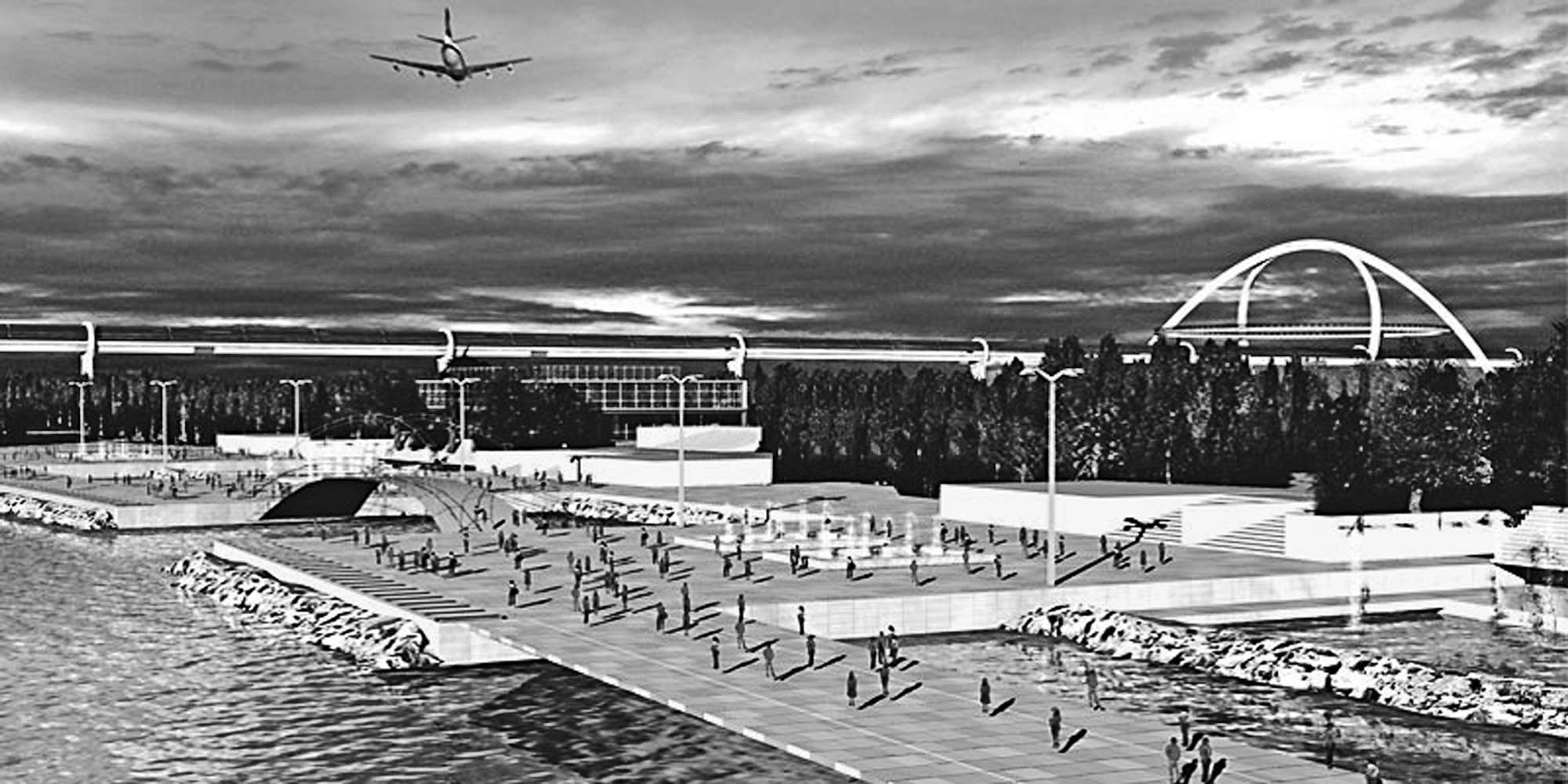 15 - Progetto “Ponte sull’Adriatico e terminal marittimo”, Ancona (Italia) - Zara (Dalmazia) - Vista del nuovo waterfront