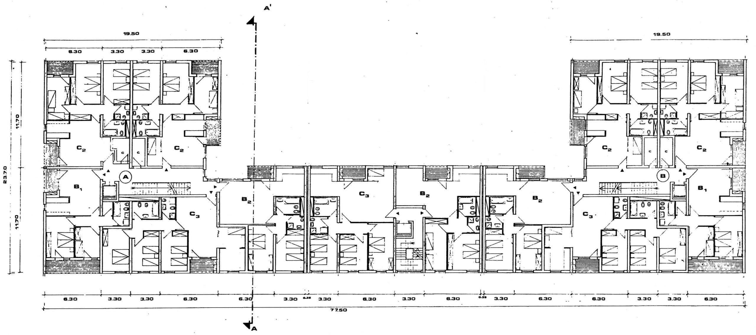 16 -  Quaranta appartamenti a Guidonia (RM), per IACP Roma; con M. Fornari - Pianta piano tipo