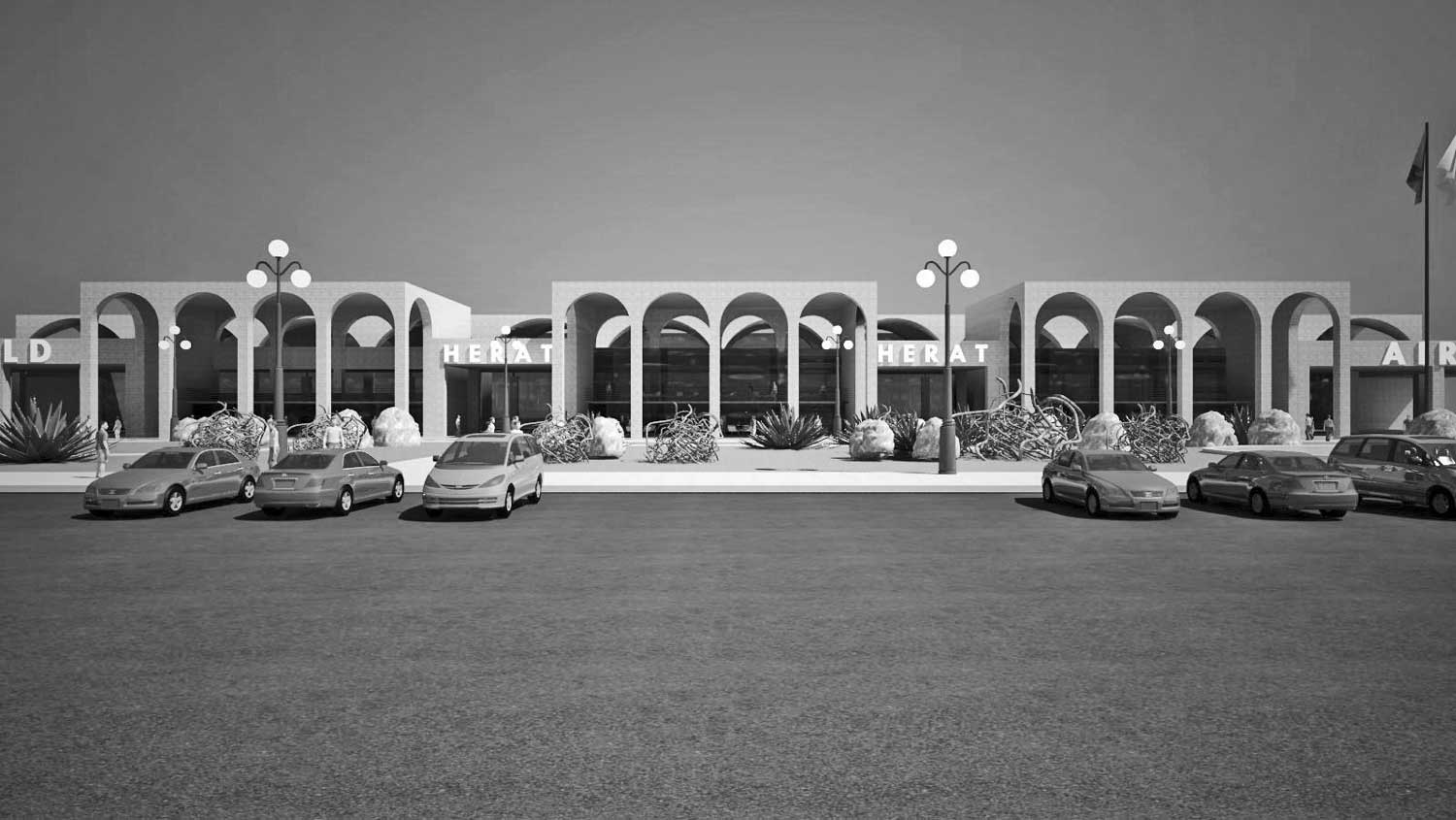 25 - Progetto del terminal passeggeri del nuovo Aeroporto di Herat (Afghanistan), per Ministero dello Sviluppo Economico nell’ambito del piano redatto dall’ing. R. Paschina - Render