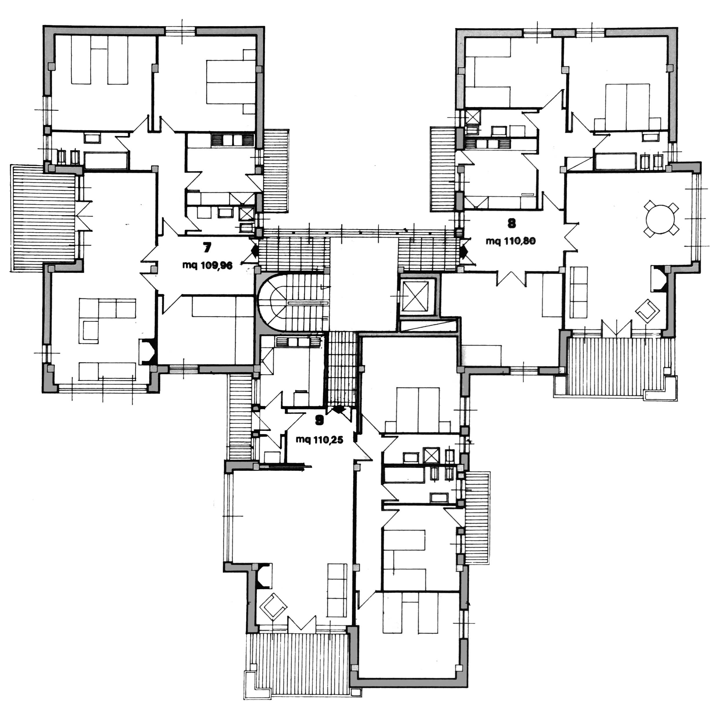 3 - Edificio residenziale per 9 alloggi nel PdZ Roma - Casal dei Pazzi; con R. De Vito - Pianta piano tipo