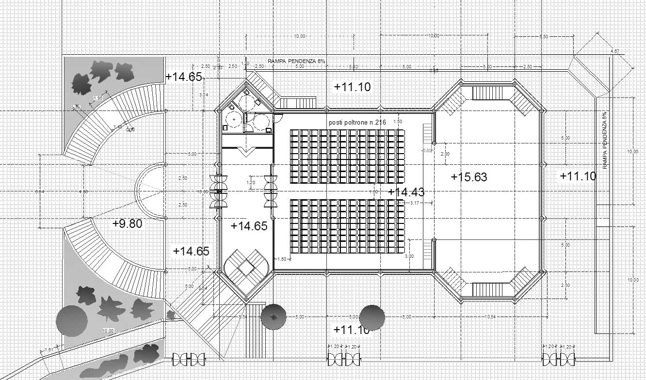 6 - Progetto definitivo di sala polivalente per spettacoli a Tolfa (RM), per Comune di Tolfa - Pianta