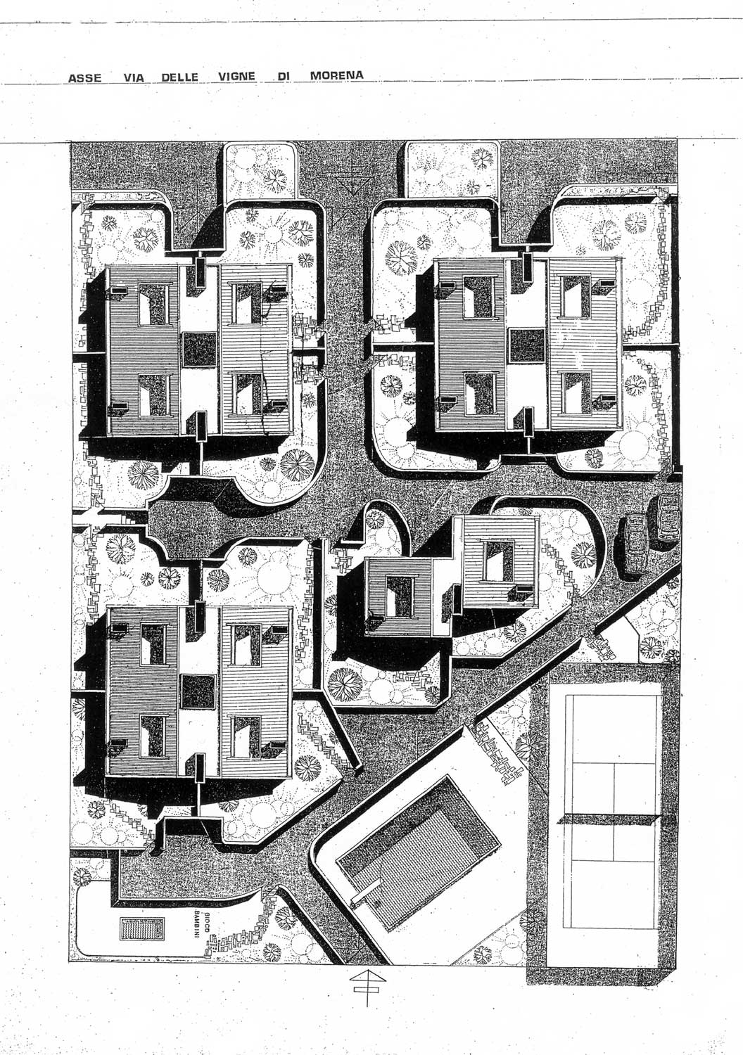 7 - Complesso di edifici in via Anagnina, Roma, per Coop. della Fatme - Planivolumetria