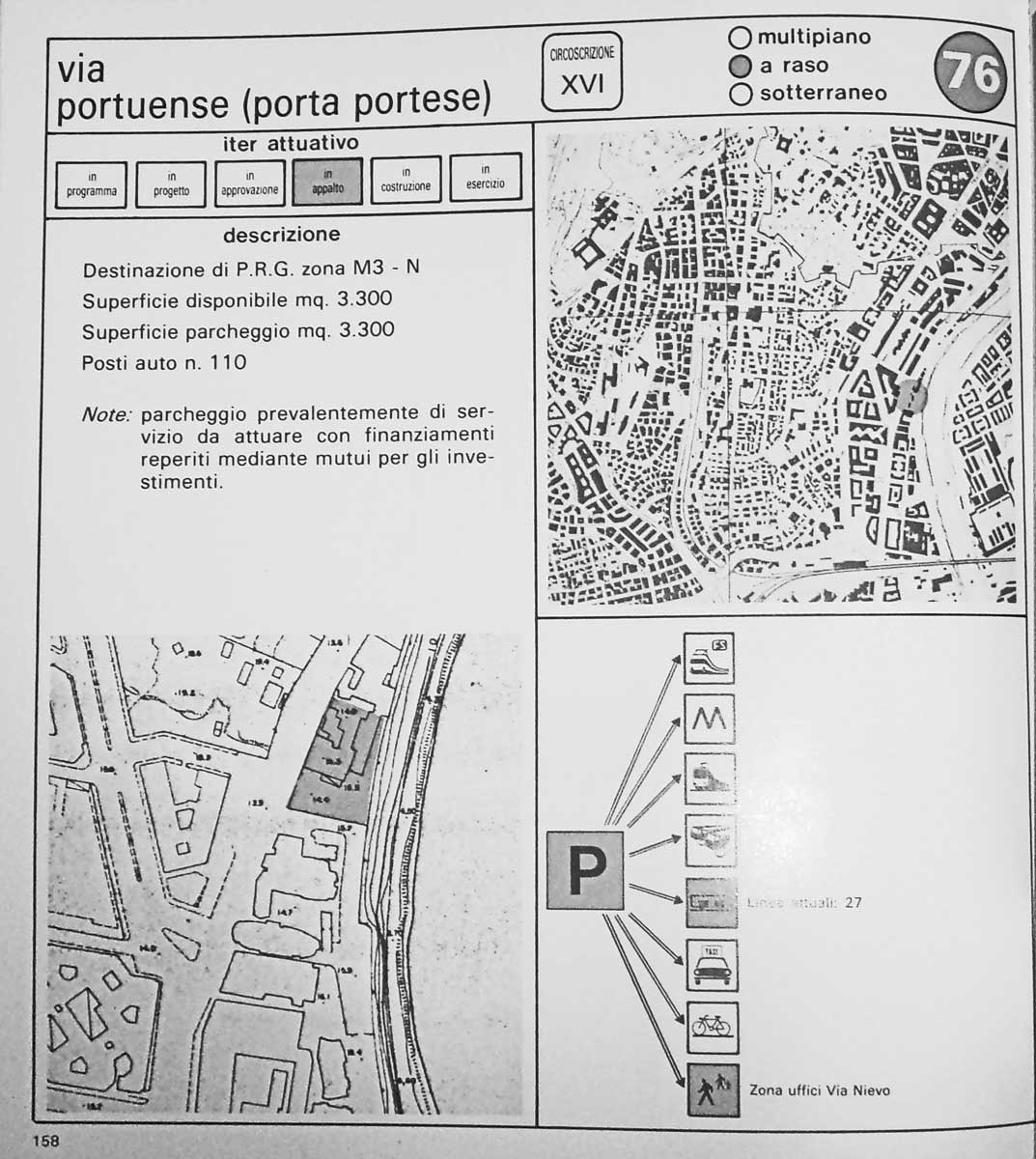 8 - Interventi per i parcheggi e le aree di scambio, collana di documentazione della Ripartizione XIV - Mobilità e traffico del Comune di Roma, 1985 - Tavola interna