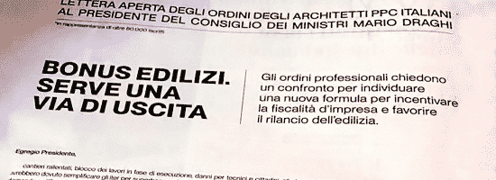 Bonus edilizi, gli architetti scrivono al Premier Draghi: «Serve una via di uscita»