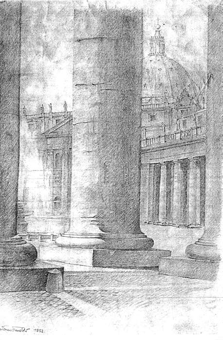 12 - Disegno del colonnato della basilica di S. Pietro a Roma