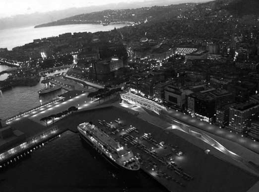 14 - Riqualificazione dell’area monumentale del Porto di Napoli. Concorso internazionale, 1° premio (capogruppo M. Euvè) - vista d’insieme del progetto