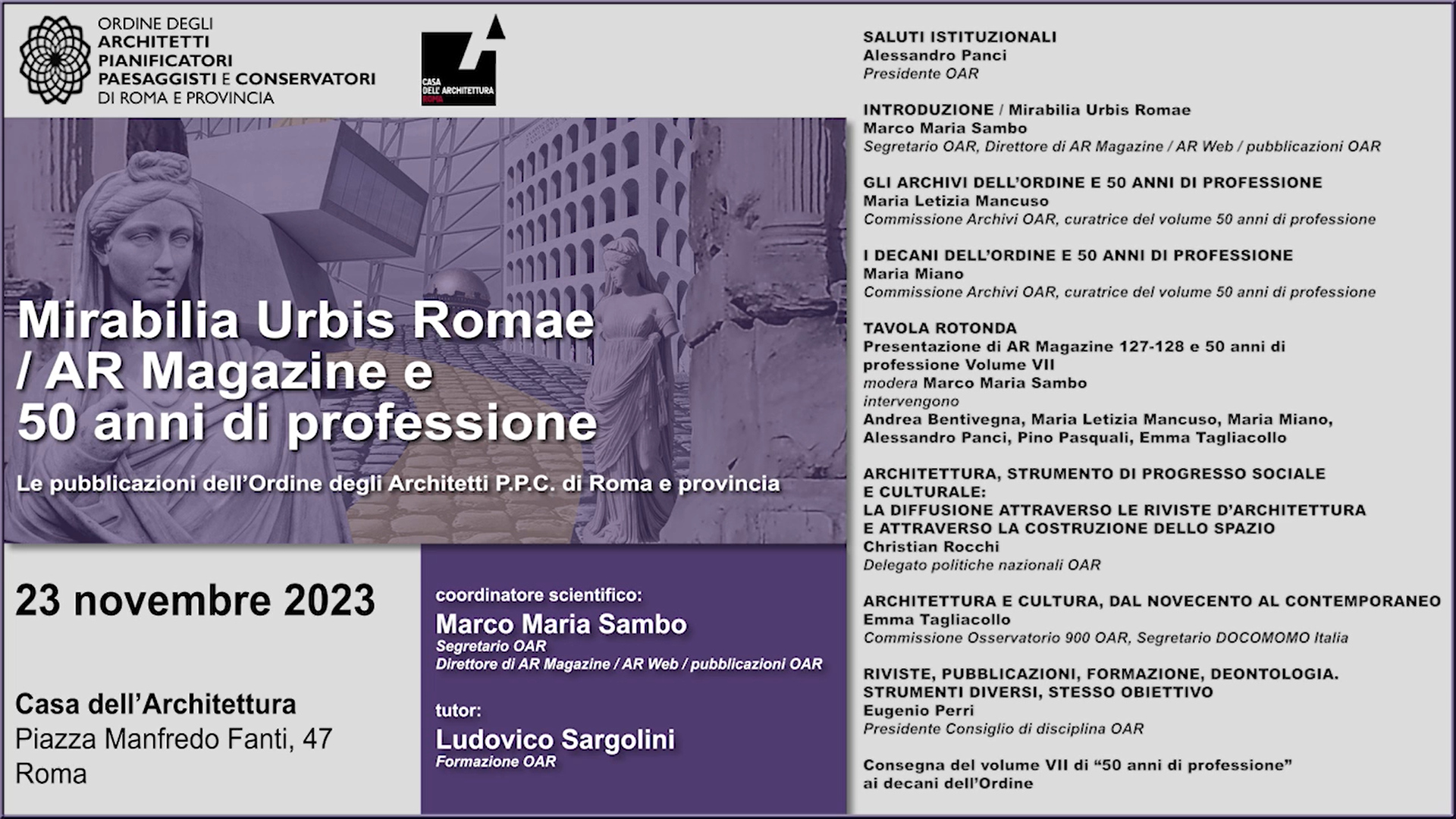 Mirabilia Urbis Romae AR Magazine e 50 anni di professione OAR