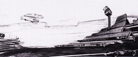 7 - Nuovo Autodromo di Vallelunga, Campagnano (RM), 1969, (con M. Taddei) - veduta prospettica