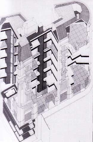 1 - Nuovo Banco Ambrosiano, Roma, 1985, (con M. Taddei) - Spaccato assonometrico