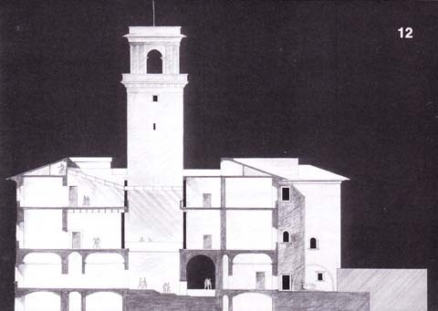 12 - Recupero funzionale del Palazzo Orsini - Barberini a Monterotondo di Roma, 1989 (con M. Taddei) - sezione di progetto