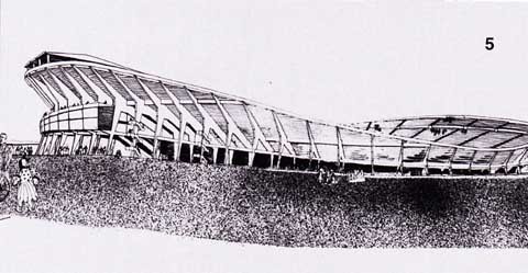 5 - Concorso per il Velodromo Olimpico di Roma, 1955 (con G. Menichetti), segnalazione - veduta prospettica