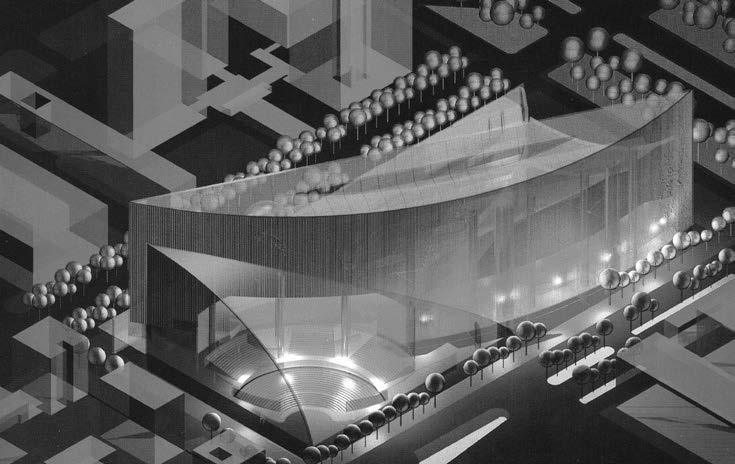 27. Progetto per il Centro Congressi EUR a Roma, G. De Giorgi, A. Muntoni e M. Pazzaglini, Roma, concorso internazionale,
1998 - Rendering
