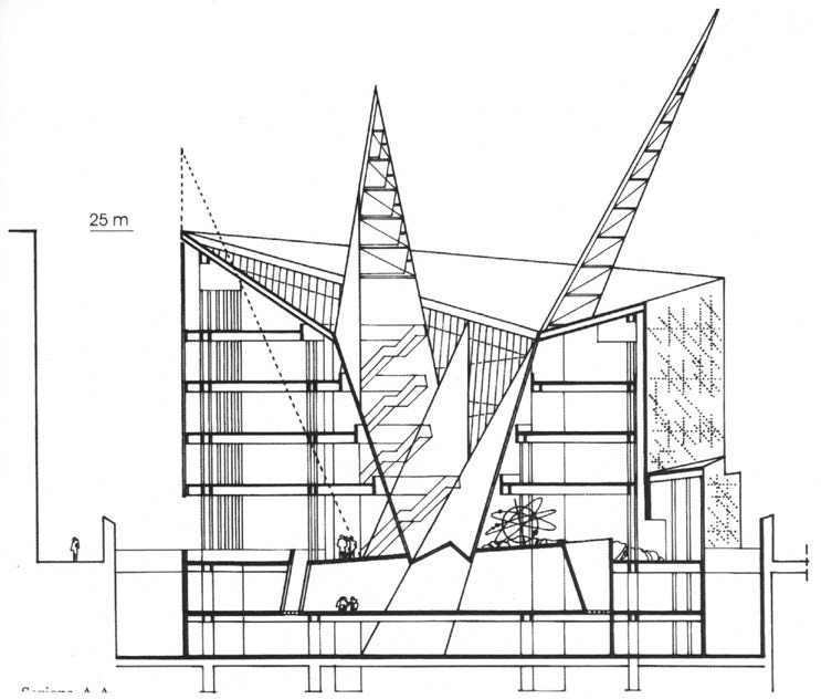 32. Progetto per la nuova Sede dell’Agenzia Spaziale Italiana (ASI) a Roma, G. De Giorgi, A. Muntoni, M. Pazzaglini e
V. Calderaro, concorso, 2000 - Sezione