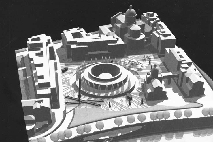 33. Progetto per la sistemazione di Piazza Augusto Imperatore a Roma, G. De Giorgi, A.
Muntoni, M. Pazzaglini, R. Almagno (scultore), concorso “Forum Arte-Architettura”, 2001 - Rendering