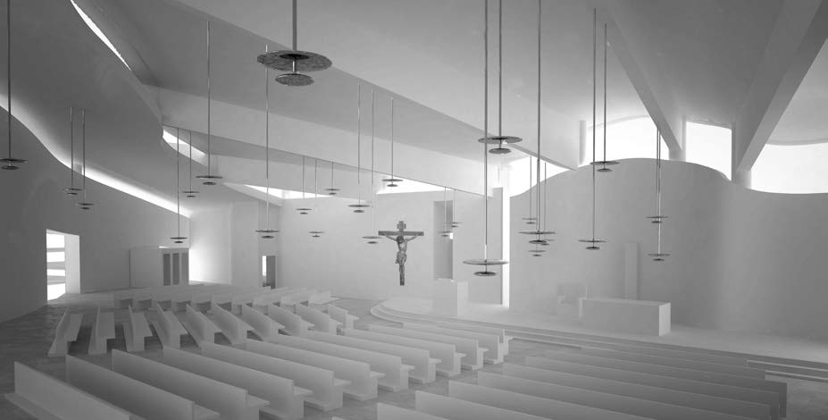 43. Progetto della Chiesa nuova di Pegognaga (MN),
G. De Giorgi e M. Pazzaglini, concorso a inviti, 2015 - Rendering