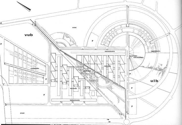 8. Nuova Università Fiammingo - Vallona di Bruxelles, P, Angeletti, C. Conforto, G. De Giorgi, A. Muntoni, M. Pazzaglini e G. Remiddi, concorso internazionale, 1969 - Planimetria