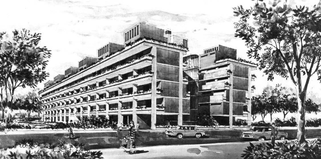 1. Edificio residenziale in via delle Azzorre a Roma - Ostia Lido, 1969-71 - Vista prospettica