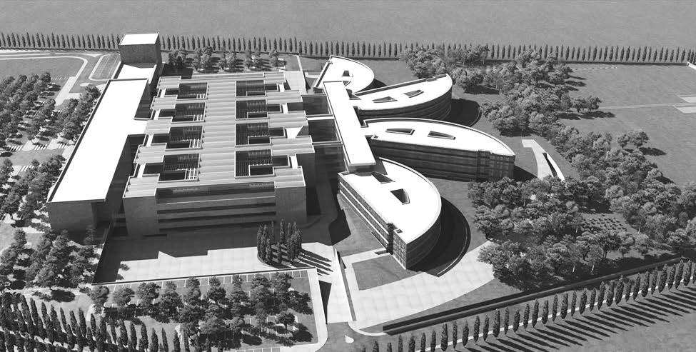 16. Nuovo Ospedale di Vimercate (MB), con A. Martini, progetto di massima di M.
Botta, 2005 - Vista esterna dall’alto