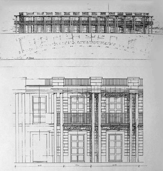 23. Progetto di albergo presso il Villaggio Le Vele a Stintino (SS), 1986-90 – Prospetto generale e dettaglio