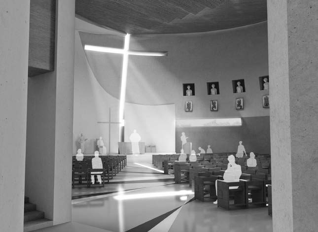 27. Progetto di chiesa parrocchiale in via Scossicci a Porto Recanati (MC), con N. Mongelli e V. Berruti (artista), concorso CEI 2008, 2009 – Rendering