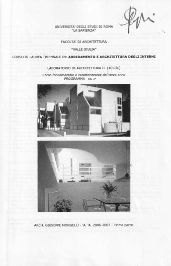 34. Università degli Studi di Roma “La Sapienza”, Facoltà di Architettura “Valle Giulia”, Corso di Laurea triennale in Arredamento e Architettura degli Interni, Laboratorio di Architettura II (10 Cr), Corso fondamentale e caratterizzante del terzo anno, PROGRAMMA ed. 1°, A.A. 2006-07, prima parte – Copertina