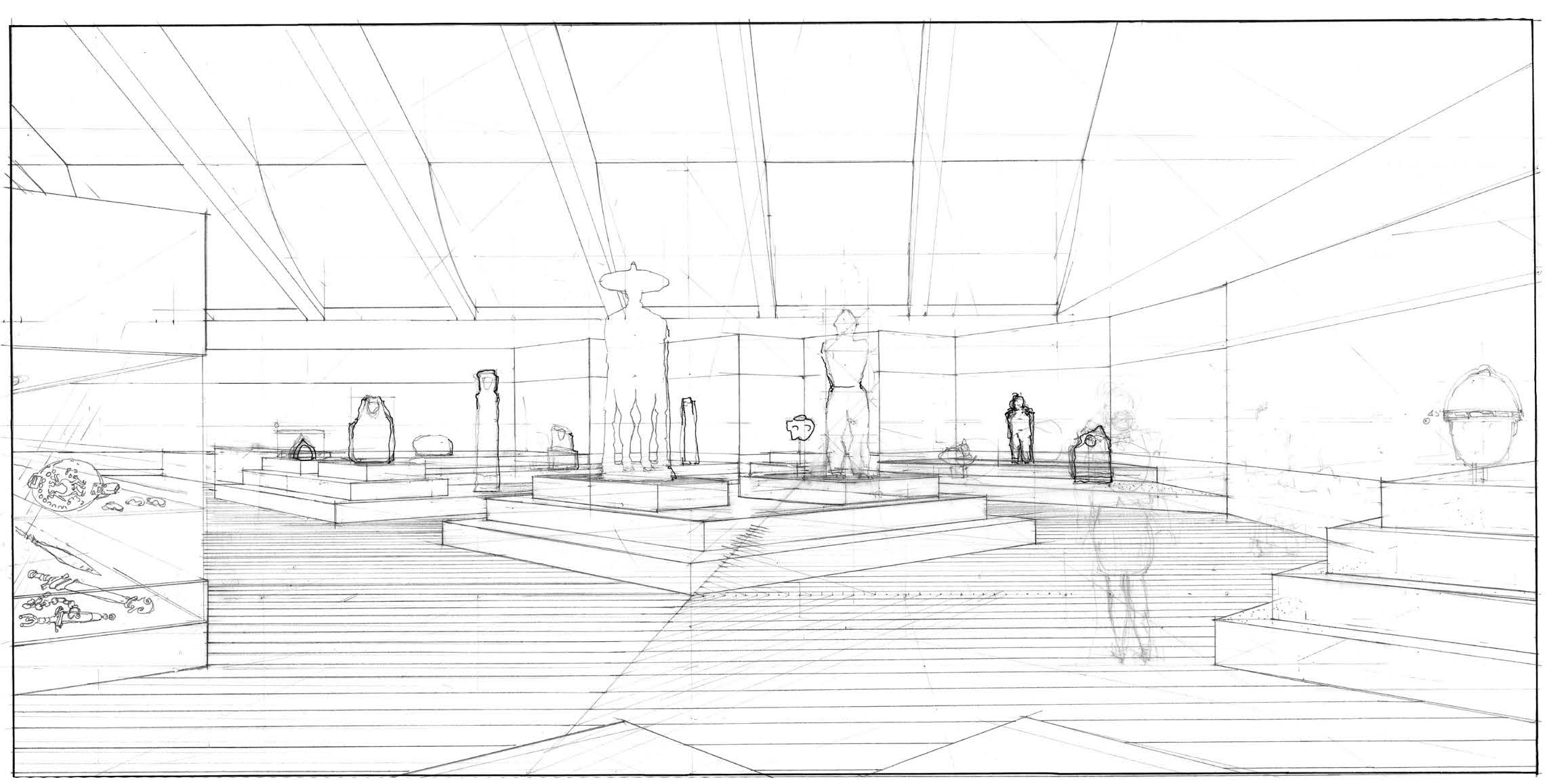 17. Allestimento della mostra “Piceni Popolo d’Europa” presso la Schirn Kunsthalle a Francoforte sul Meno (Germania), 2000 – Vista prospettica interna di studio