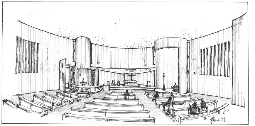 2. Progetto della Chiesa di San Bonaventura ad Anzio (RM), 1969-73 – Vista prospettica interna
