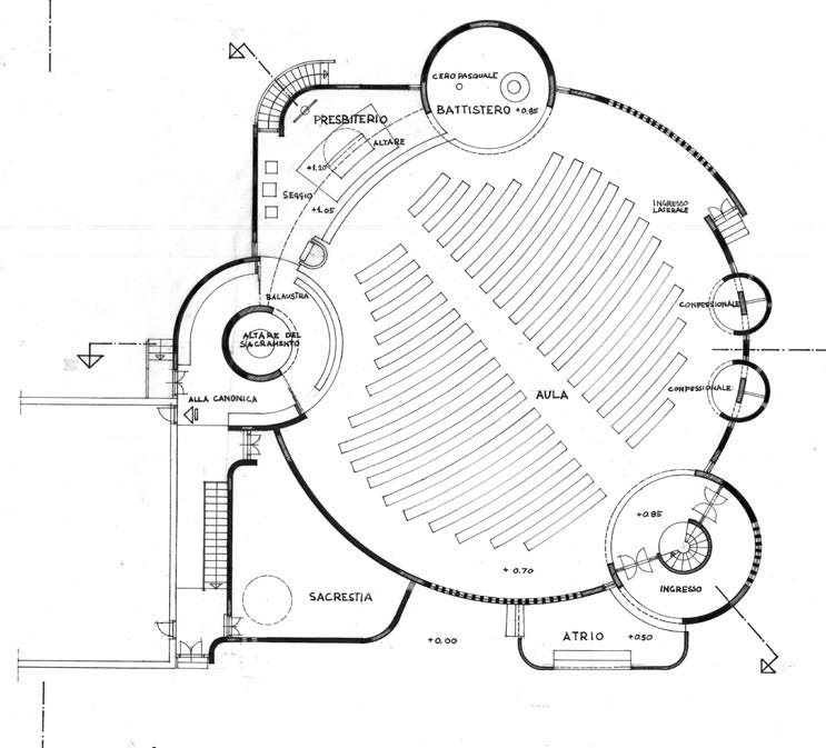 4. Progetto della Chiesa di San Bonaventura ad Anzio (RM), 1969-73 – Pianta