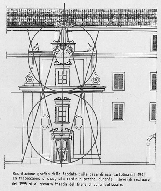 11. Progetto di recupero e restauro architettonico e pittorico dell’ex Ospedale Civile e Infermeria Presidiaria a Civitavecchia (RM), 1973 e 1991-2007 – Restituzione grafica della facciata basata su una cartolina del 1901