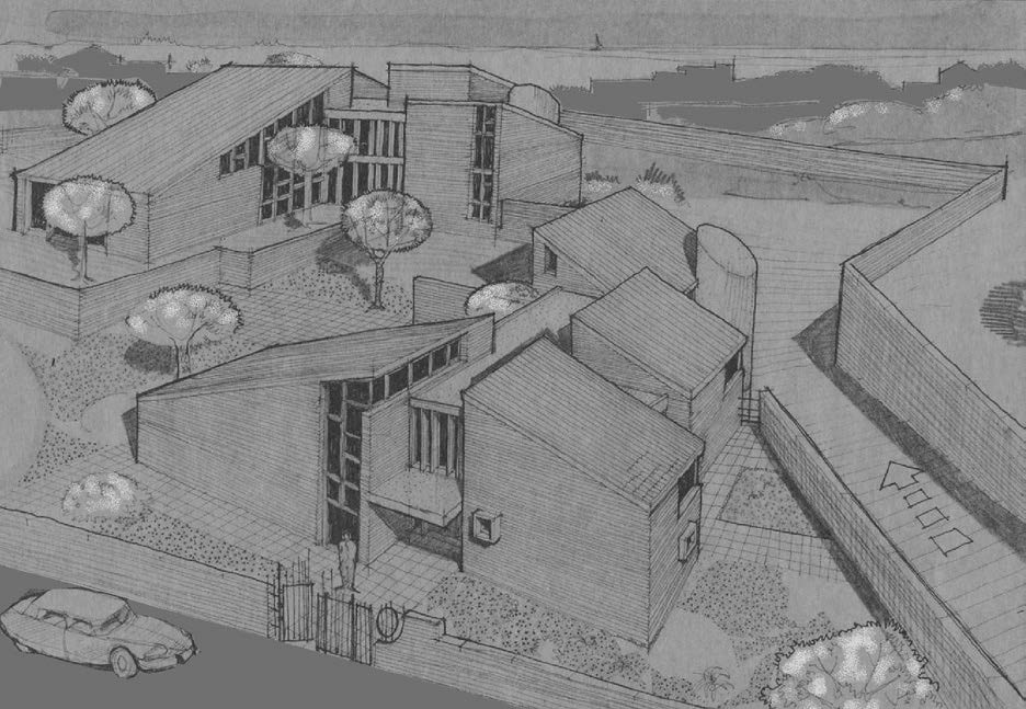 12. Progetto e direzione lavori di complesso di 20 case per vacanze in Marina Velca, loc. Voltumna a Tarquinia (VT), 1974 – Vista prospettica