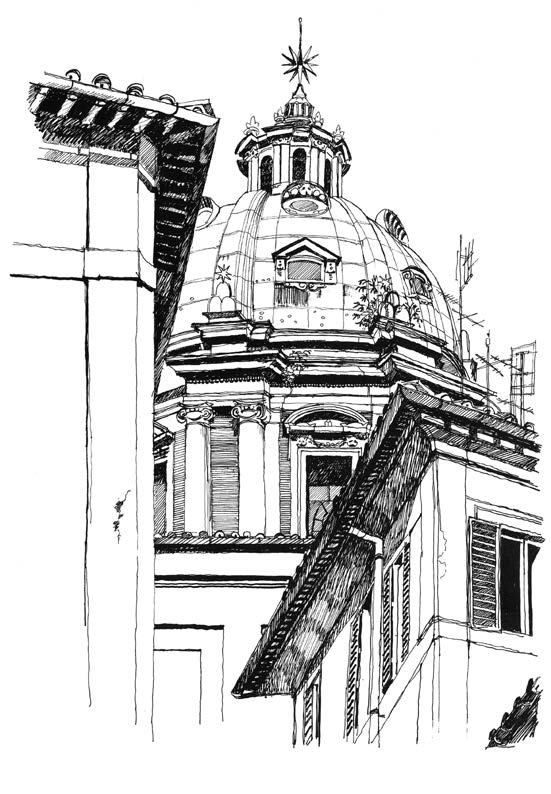 13. S. Andrea della Valle a Roma – Scorcio prospettico dal vero