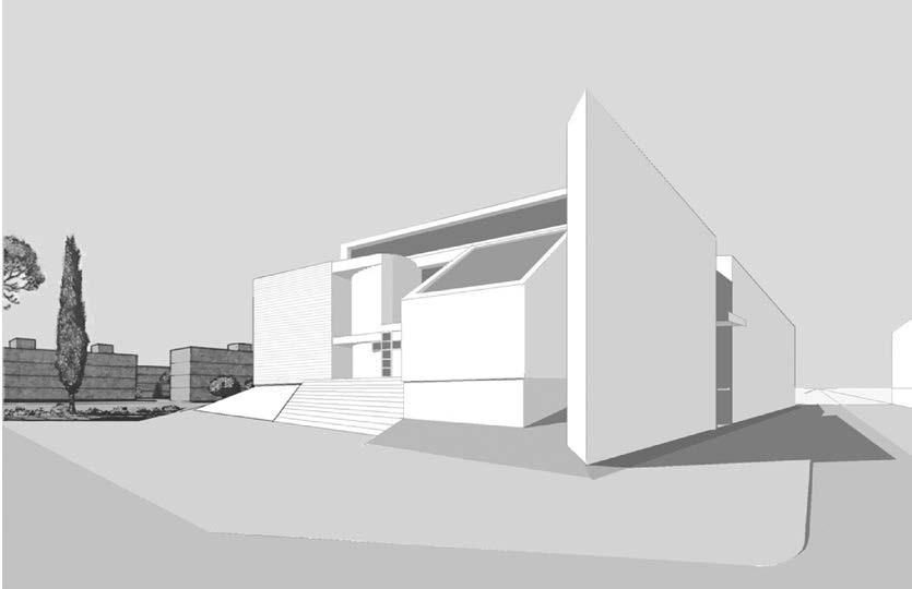 14. Progetto per la Chiesa di S. Giuseppe con servizi parrocchiali nel Piano di Zona n. 1 / Campo dell’Oro a Civitavecchia (RM), 1977-88 – Vista prospettica