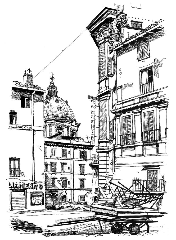 15. Campo dei Fiori dopo il mercato, Roma – Vista prospettica dal vero