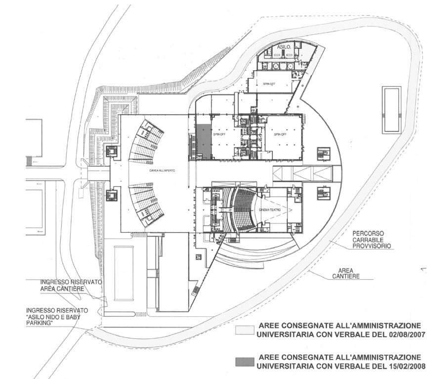 15. Concessione per la realizzazione dell’Edificio Multifunzionale UNICAL – Università della Calabria in piazza Vermicelli a Rende (CS), 2003-08 – Planimetria