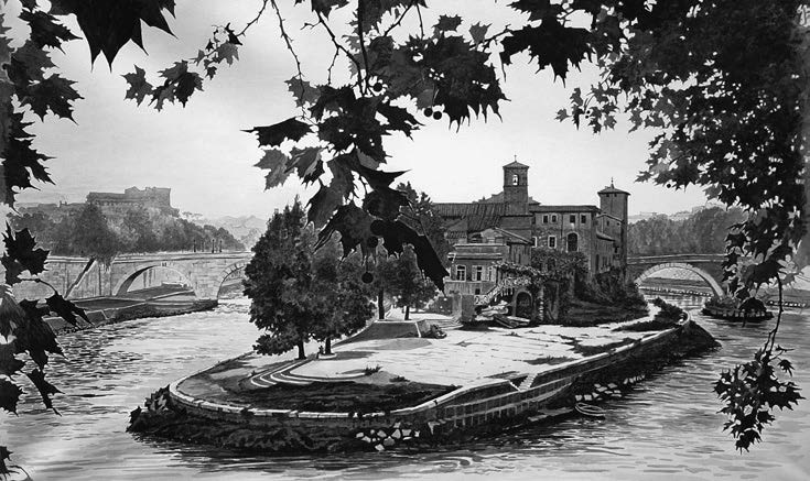 17. Isola Tiberina a Roma – Vista prospettica dal vero