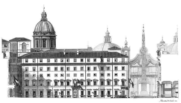 19. Prospetti di ville e palazzi: Palazzo Chigi a Roma – Facciata