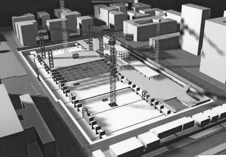 25. Gara di appalto per la realizzazione del Centro Congressi a Roma – Eur, 2003-08 – Elaborato di gara raffigurante lo sviluppo del cantiere al dodicesimo mese