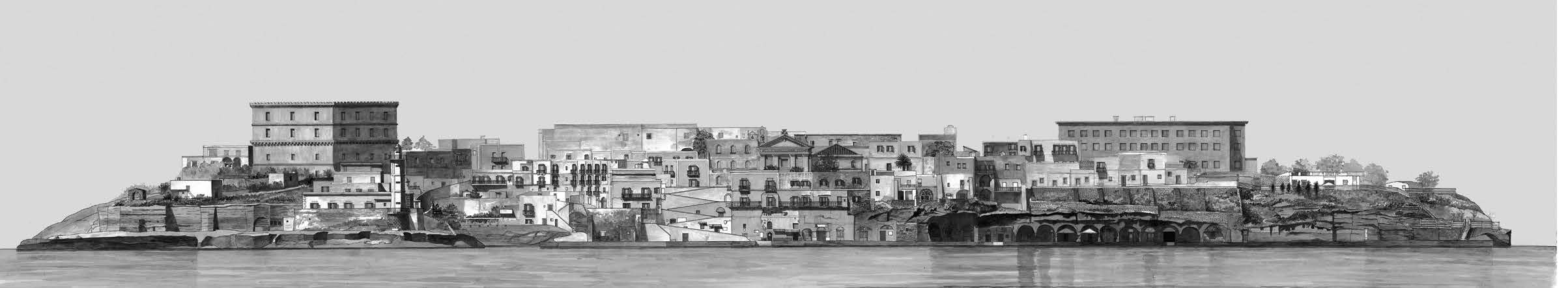 26. Le isole in acquerello: Isola di Ventotene (LT); fronte del Porto romano – Prospetto