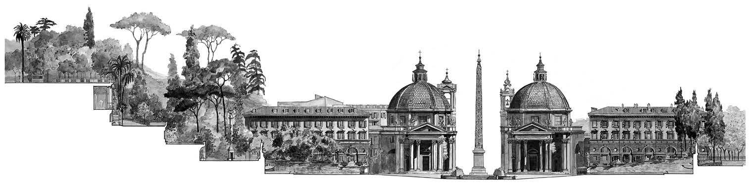 4. Prospetti di piazze di Roma: piazza del Popolo – Sezione verso le chiese “gemelle”