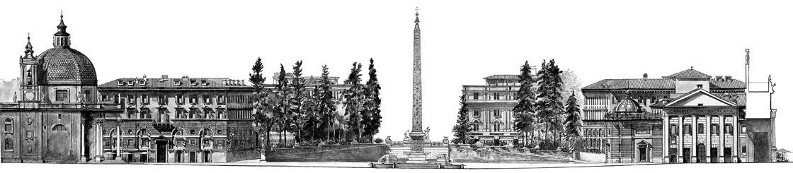 5. Prospetti di piazze di Roma: piazza del Popolo – Sezione verso l’Obelisco Flaminio